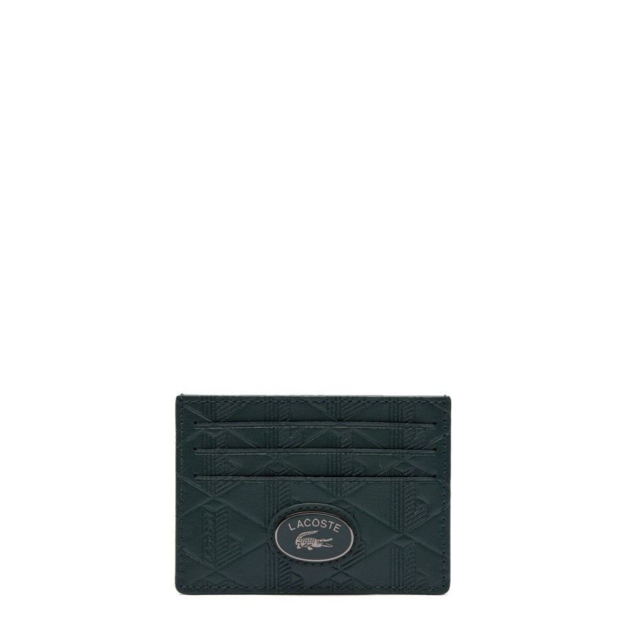 Homme Lacoste Porte Cartes | Porte Cartes En Cuir Nomogramme Lacoste Vert