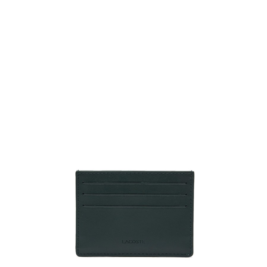 Homme Lacoste Porte Cartes | Porte Cartes En Cuir Nomogramme Lacoste Vert