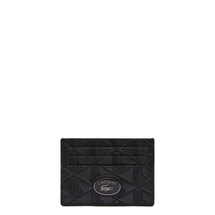 Homme Lacoste Porte Cartes | Porte Cartes En Cuir Nomogramme Lacoste Noir