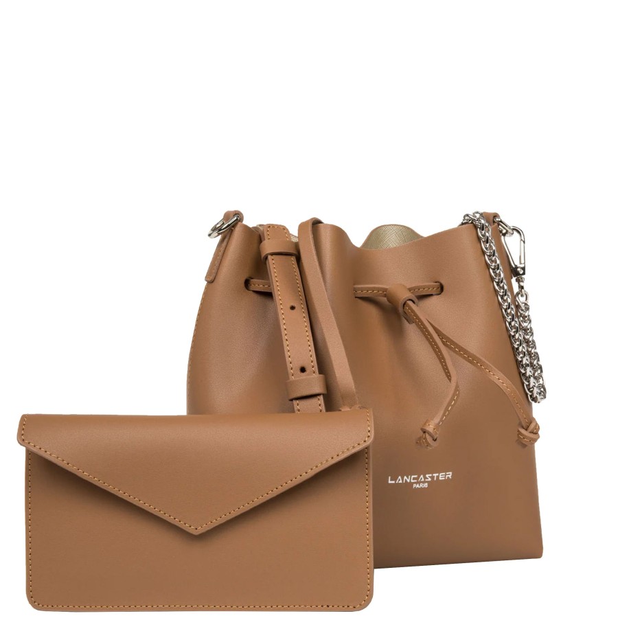 Femme Lancaster Sac Porte Main | Sac Seau En Cuir Pur City Lancaster Camel