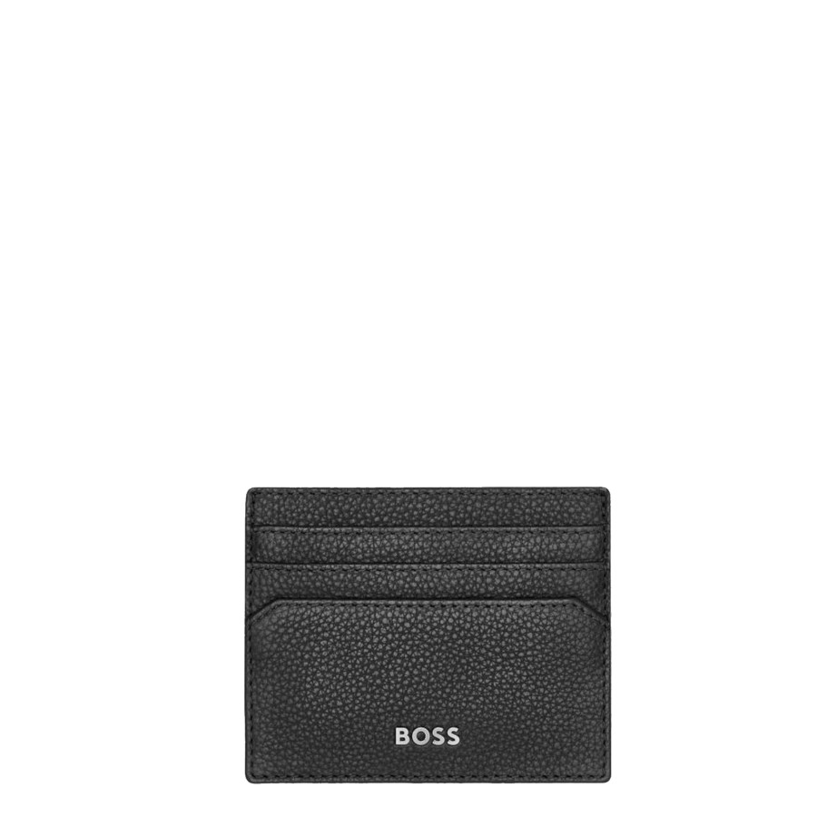 Homme Hugo Boss Porte Cartes | Porte Cartes En Cuir Classic Grained Hugo Boss Noir