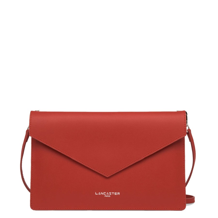 Femme Lancaster Pochette | Pochette En Cuir Pur Et Element City Lancaster Rouge In Champagne