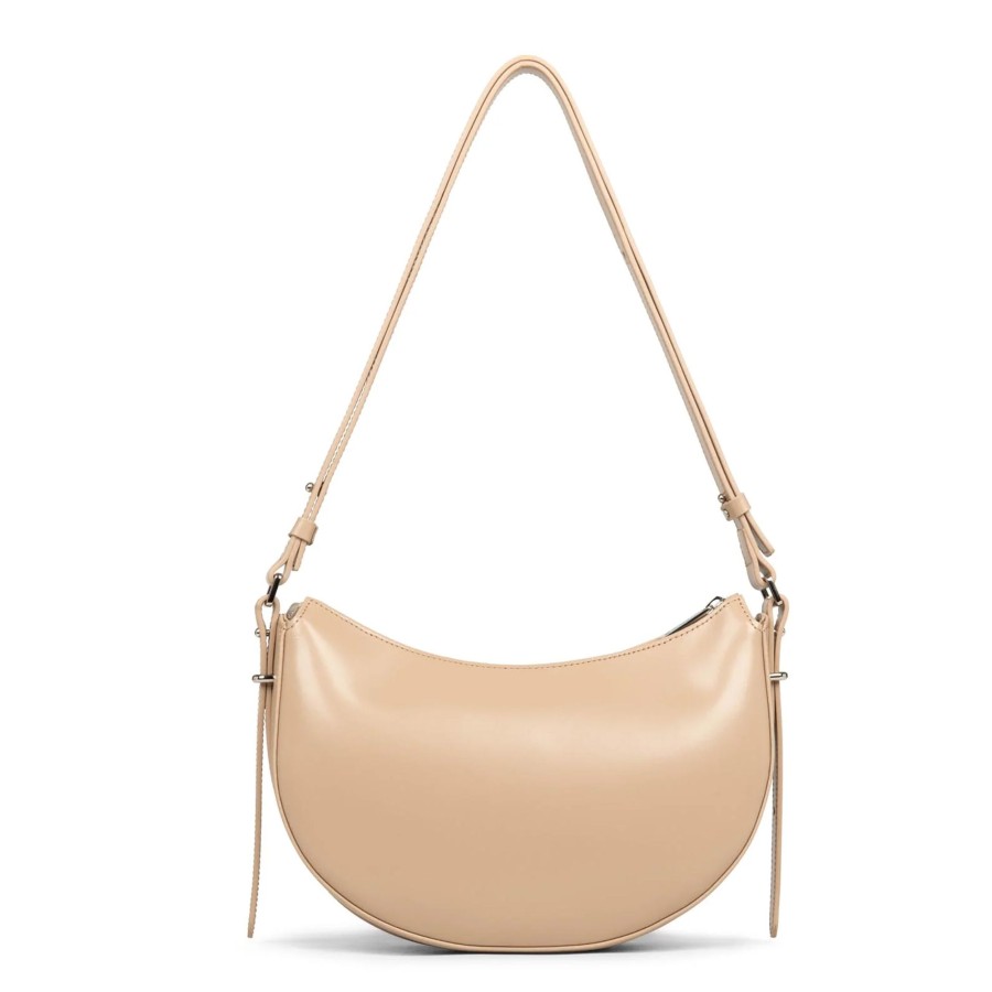 Femme Lancaster Sac Porte Epaule | Sac Demi Lune En Cuir Suave Ace Lancaster Beige Fonce