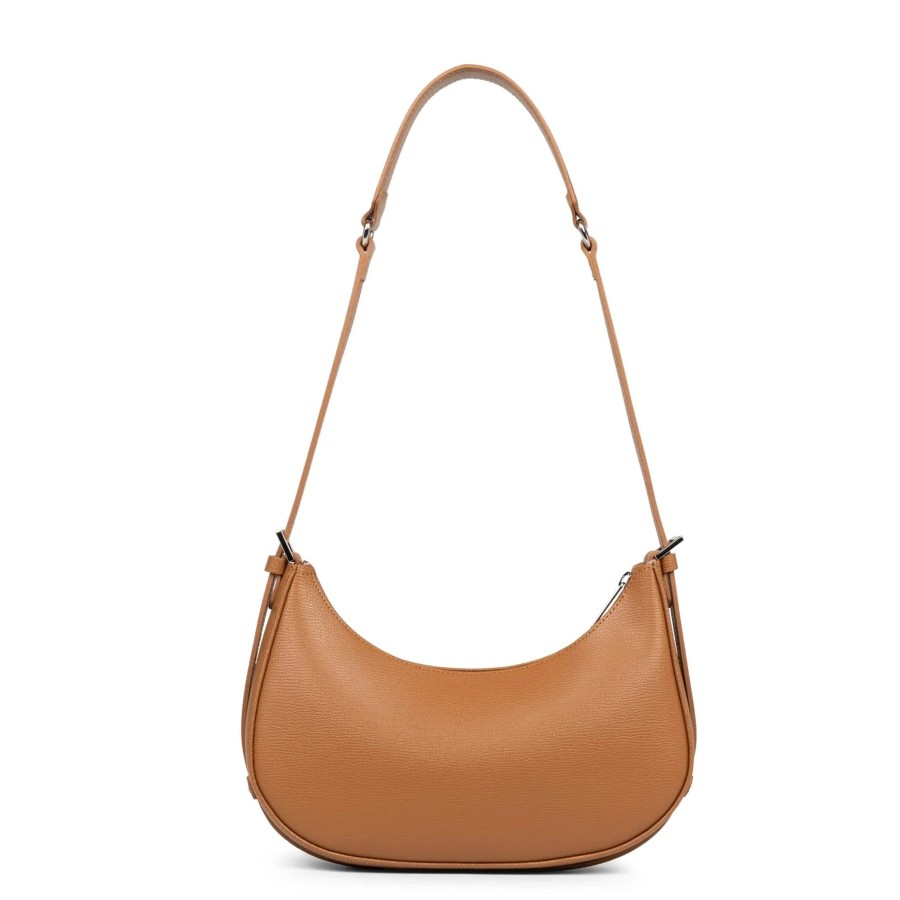 Femme Lancaster Sac Porte Bandouliere / Porte Travers | Sac Travers Demi Lune En Cuir Sierra Lancaster Camel