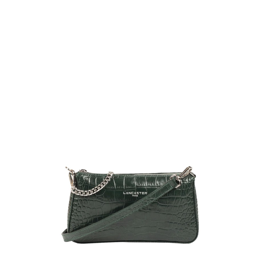 Femme Lancaster Pochette | Petit Sac Epaule En Cuir Exotic Croco Lancaster Vert