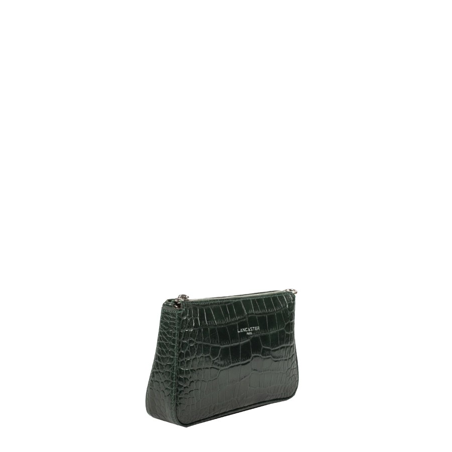 Femme Lancaster Pochette | Petit Sac Epaule En Cuir Exotic Croco Lancaster Vert