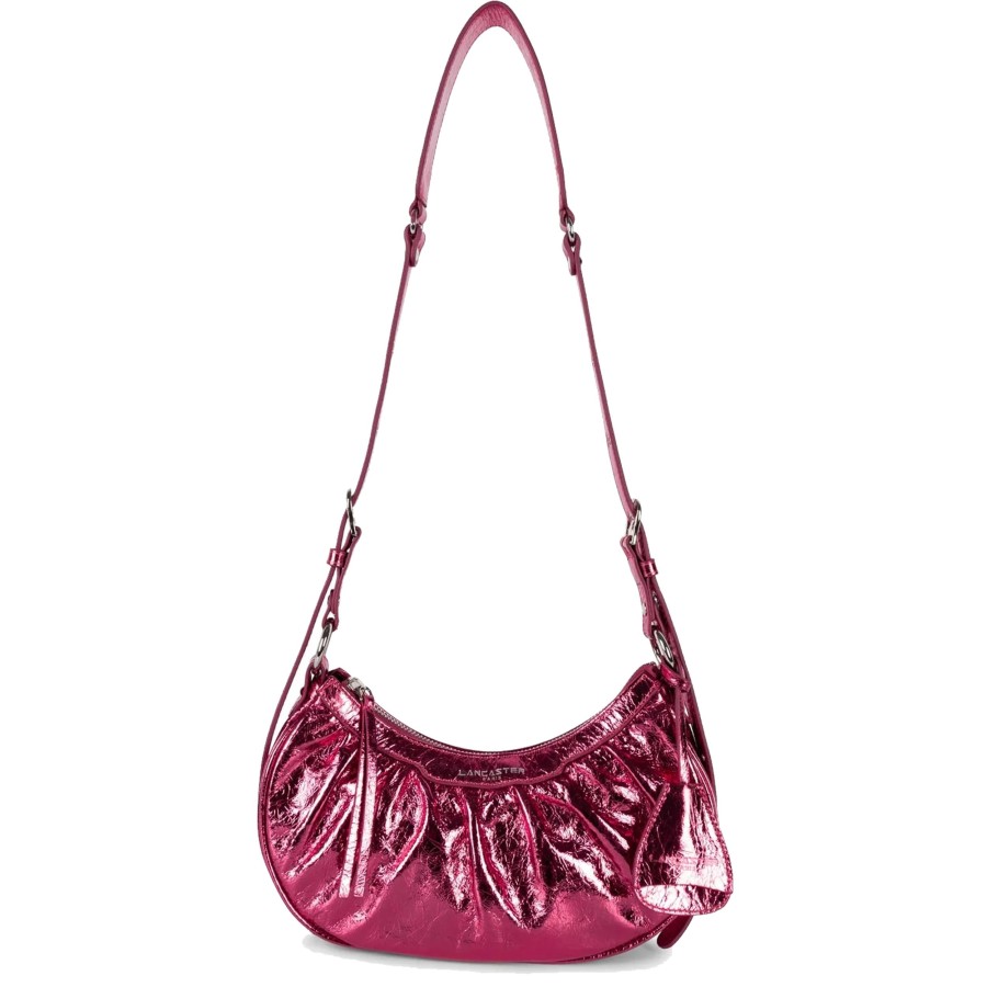 Femme Lancaster Sac Porte Epaule | Petit Sac Demi Lune En Cuir Retro & Glam Lancaster Rose Nacre