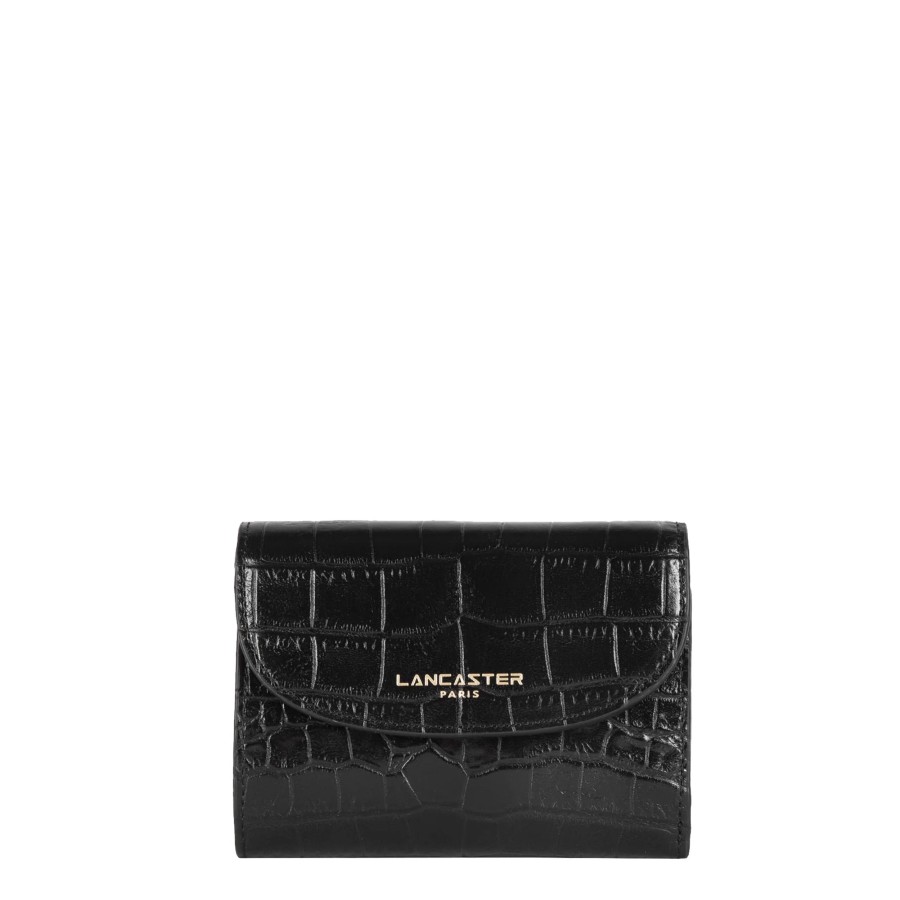 Femme Lancaster Portefeuille | Portefeuille En Cuir Exotic Croco Lancaster Noir