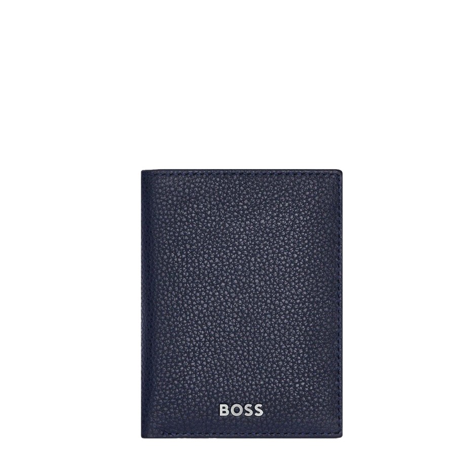 Homme Hugo Boss Porte Cartes | Porte Cartes En Cuir Classic Grained Hugo Boss Bleu