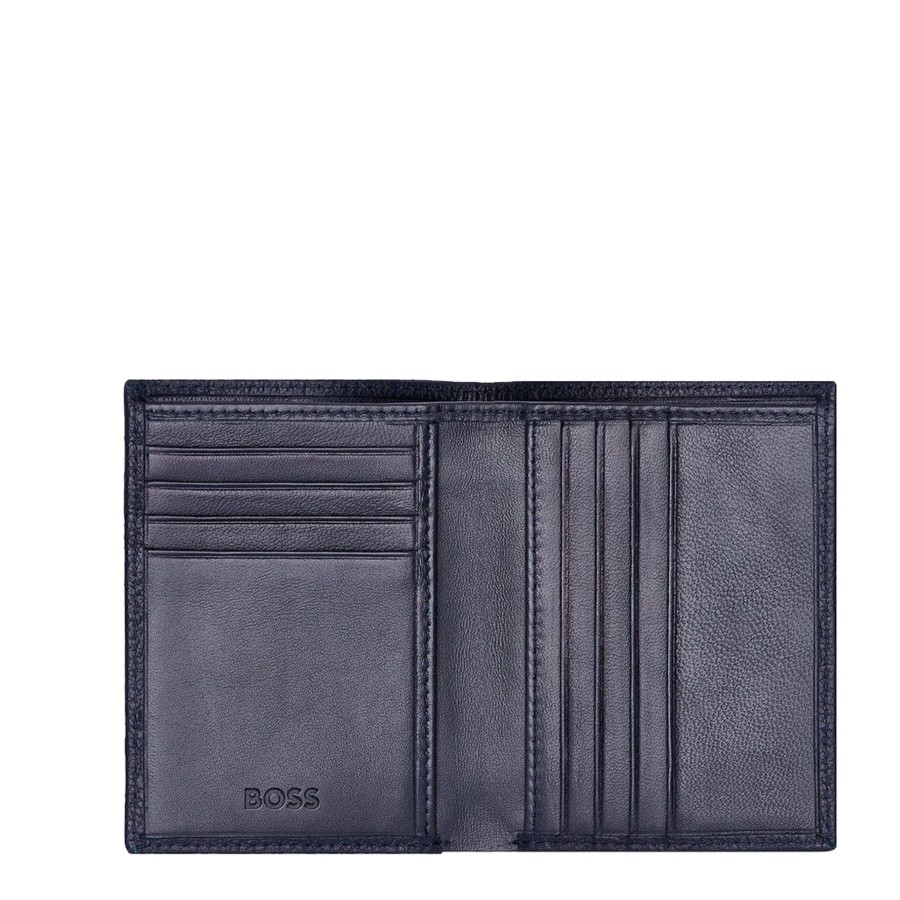 Homme Hugo Boss Porte Cartes | Porte Cartes En Cuir Classic Grained Hugo Boss Bleu