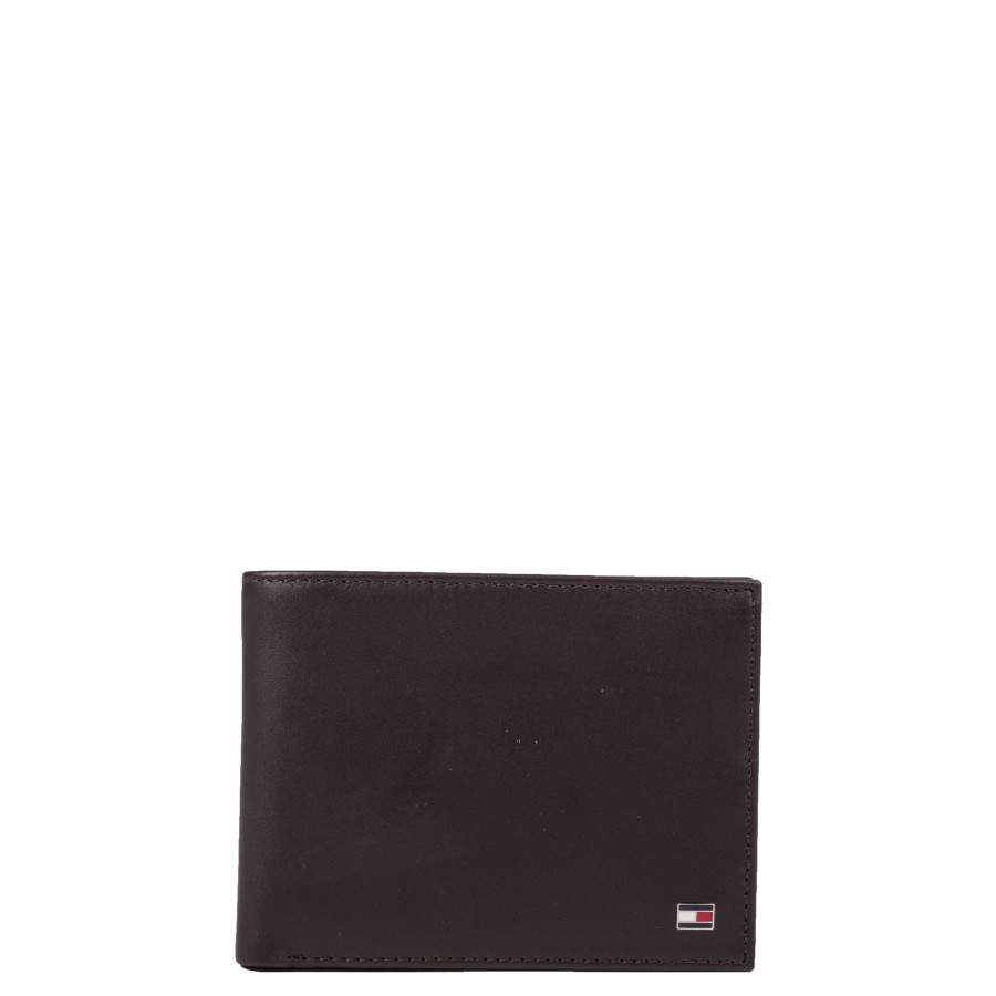 Homme Tommy Hilfiger Porte Cartes | Portefeuille En Cuir Eton 4 Cartes Tommy Hilfiger Marron