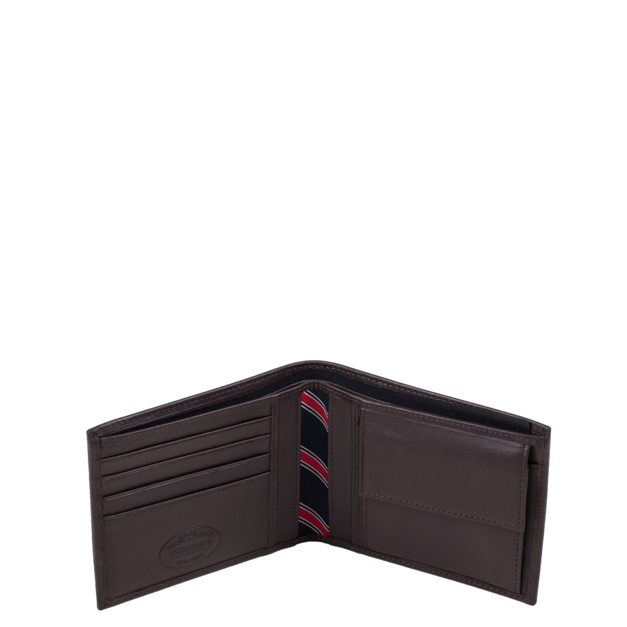 Homme Tommy Hilfiger Porte Cartes | Portefeuille En Cuir Eton 4 Cartes Tommy Hilfiger Marron