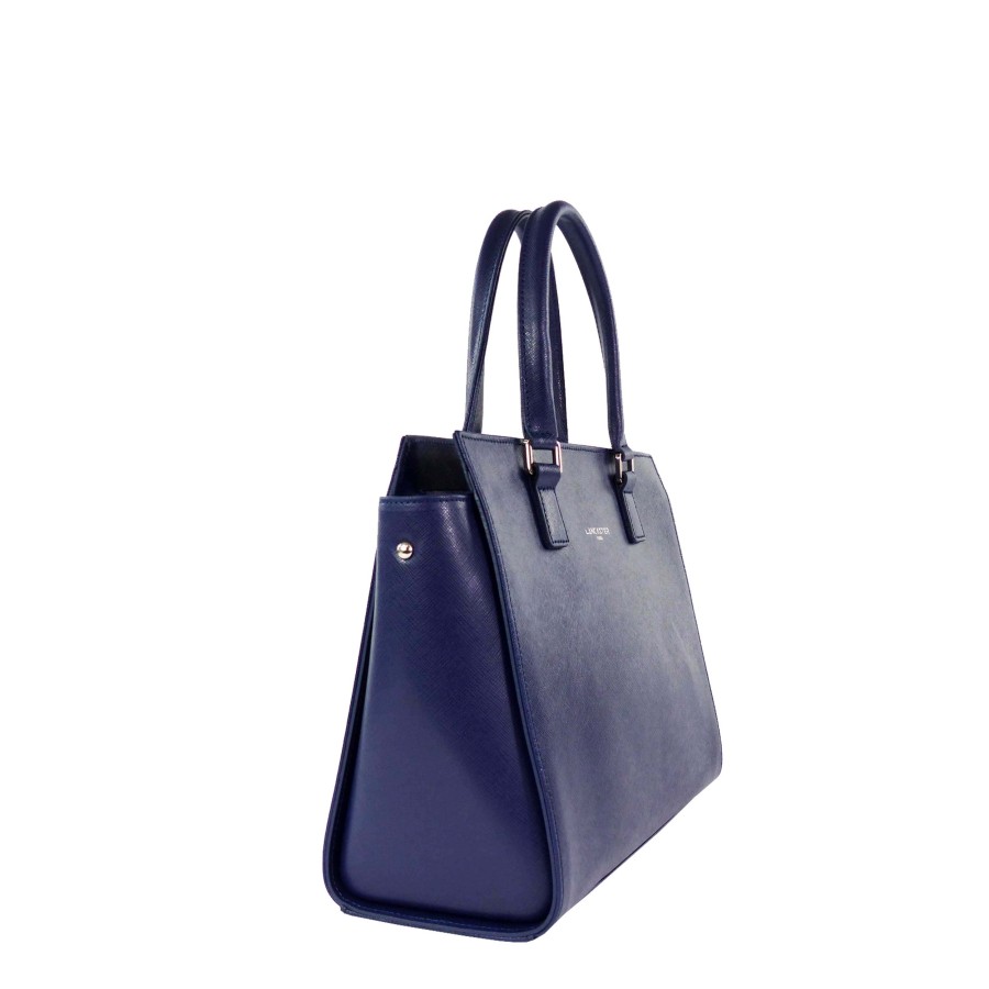 Femme Lancaster Sac Porte Main | Sac A Main En Cuir Saffiano Intemporel Lancaster Bleu