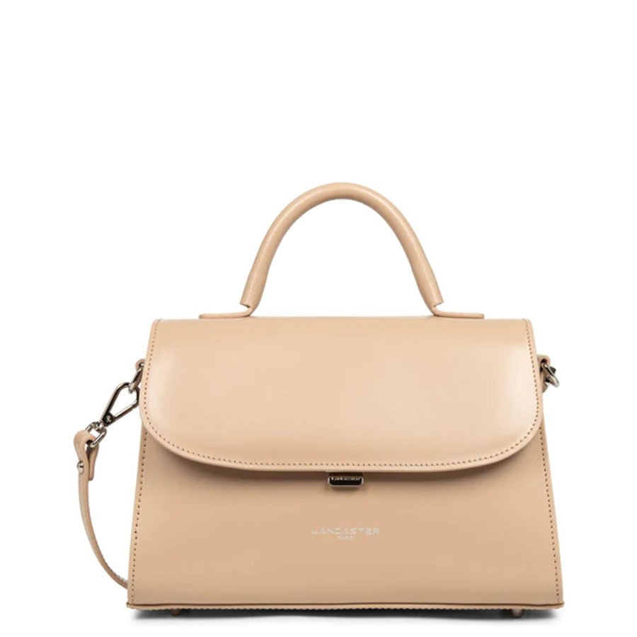 Femme Lancaster Sac Porte Main | Sac A Main En Cuir Suave Even Lancaster Beige