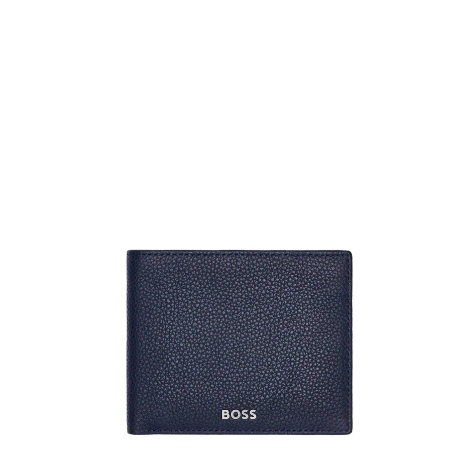 Homme Hugo Boss Porte Cartes | Porte Cartes En Cuir Classic Grained Hugo Boss Bleu