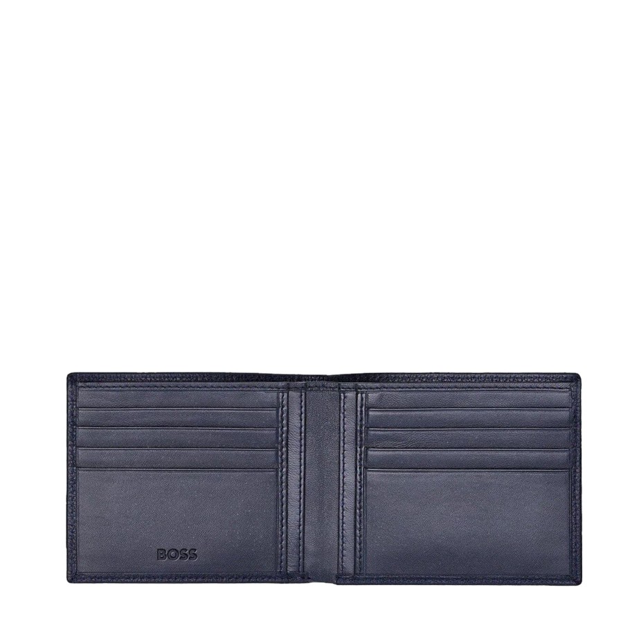 Homme Hugo Boss Porte Cartes | Porte Cartes En Cuir Classic Grained Hugo Boss Bleu