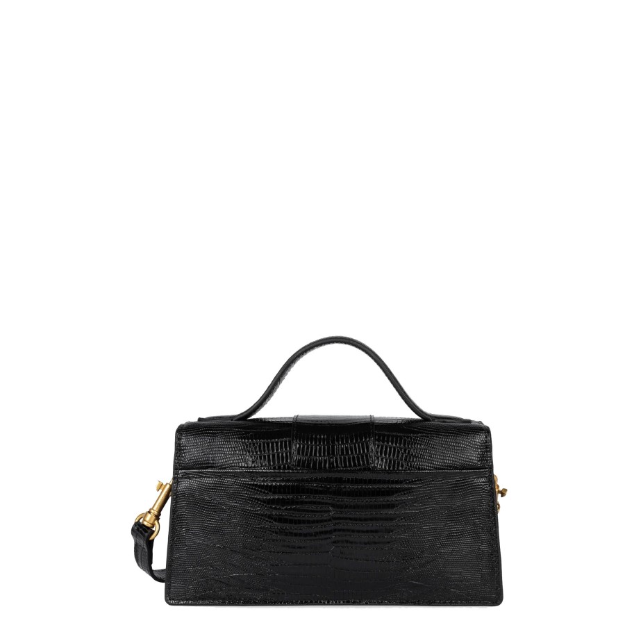 Femme Lancaster Sac Porte Main | Sac Baguette En Cuir Exotic Ily Lancaster Noir