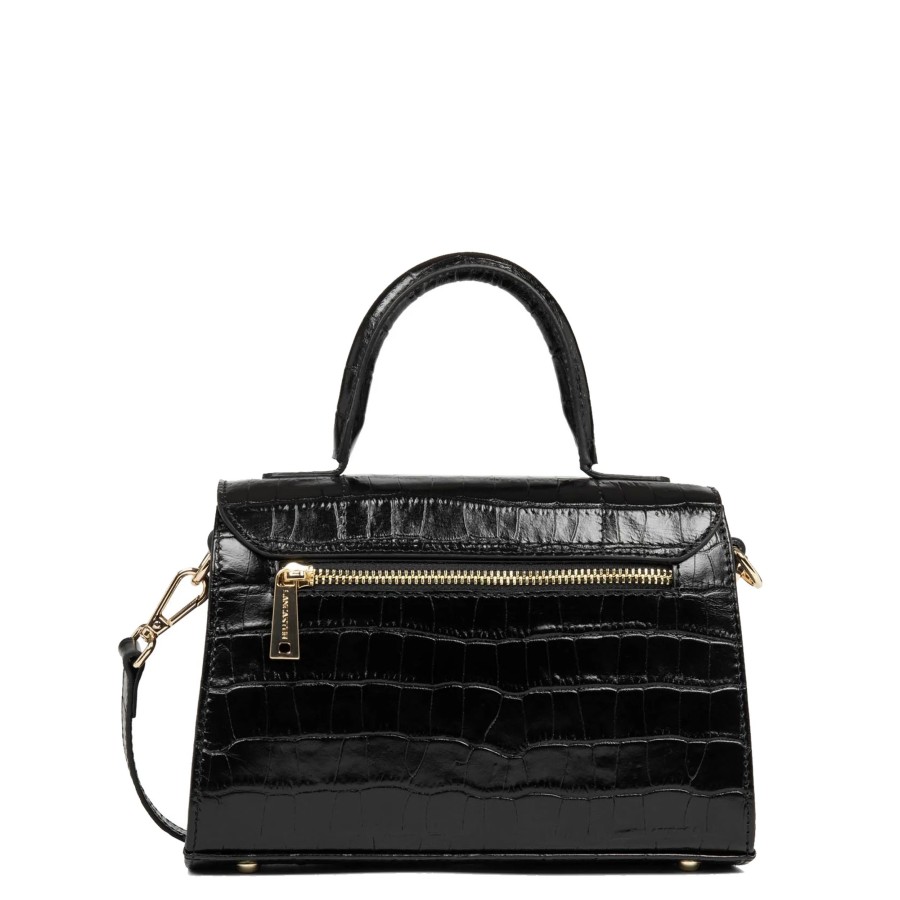 Femme Lancaster Sac Porte Main | Sac A Main En Cuir Exotic Trinity Lancaster Noir