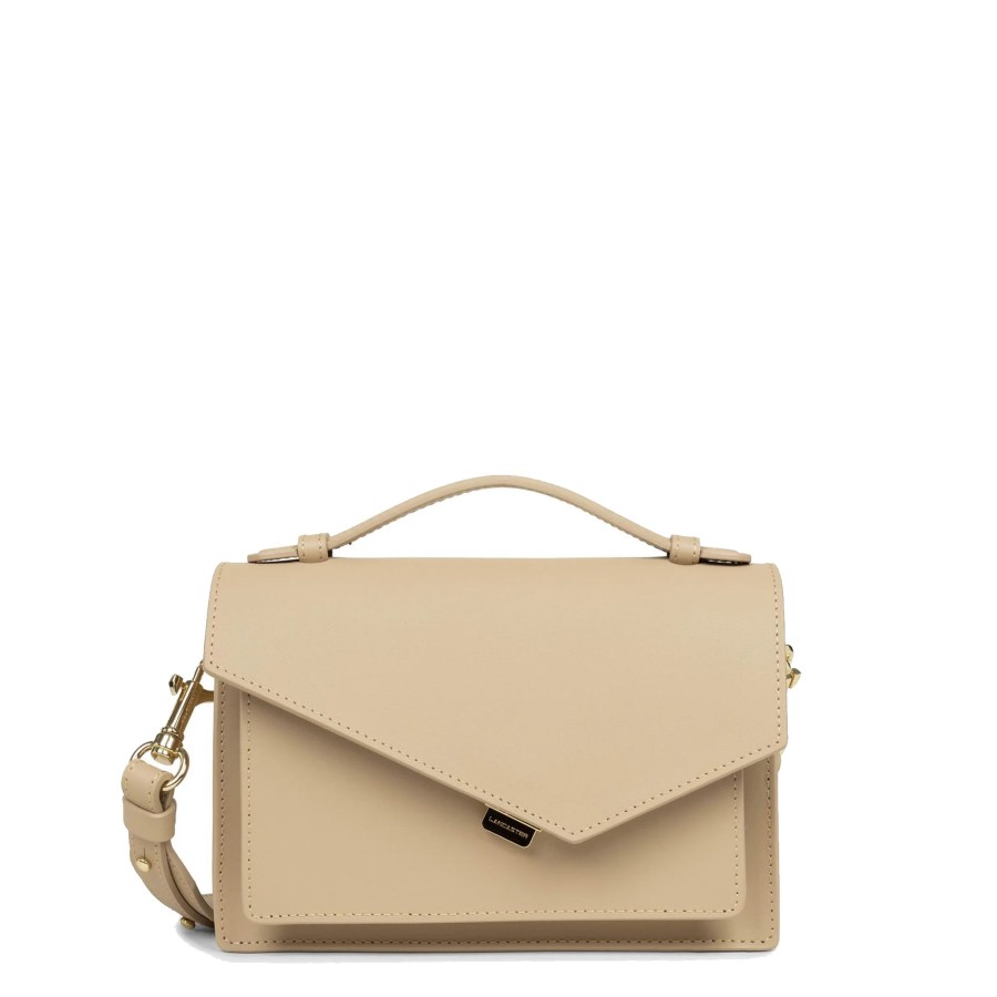 Femme Lancaster Sac Porte Main | Sac Travers En Cuir Zoe Lancaster Beige Fonce