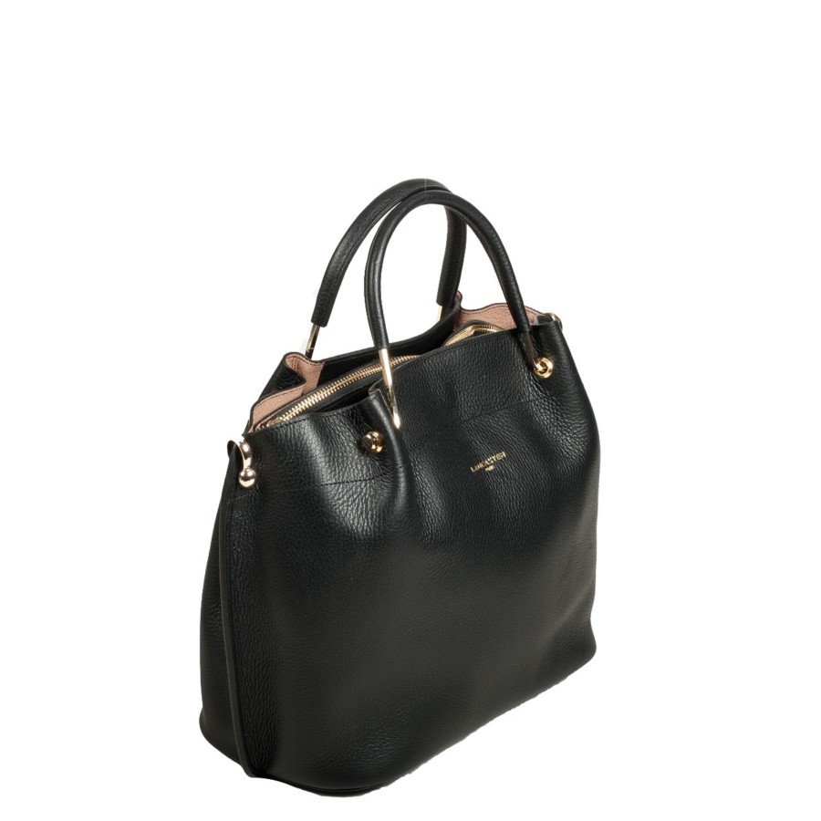 Femme Lancaster Sac Porte Main | Sac A Main En Cuir Foulonne Double Lancaster Noir