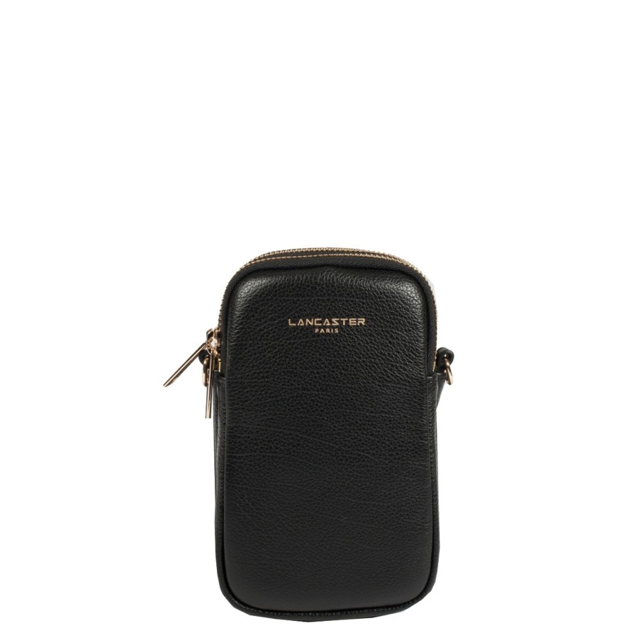 Femme Lancaster Pochette | Pochette Telephone En Cuir Dune Lancaster Noir