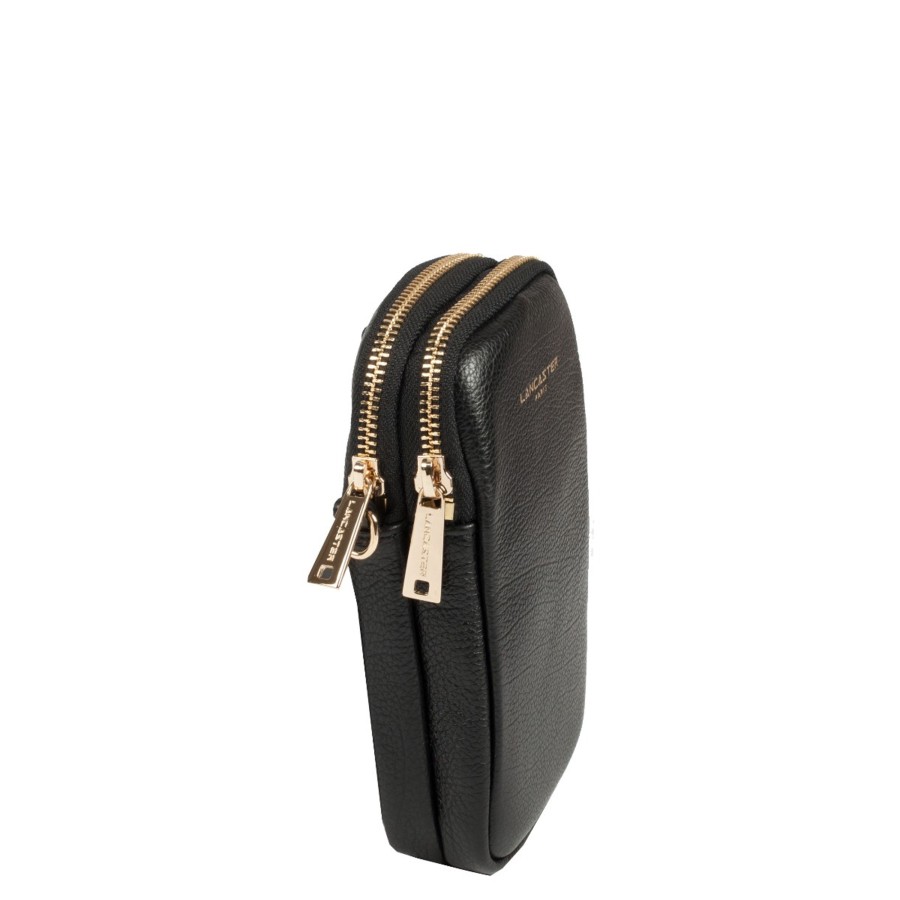 Femme Lancaster Pochette | Pochette Telephone En Cuir Dune Lancaster Noir