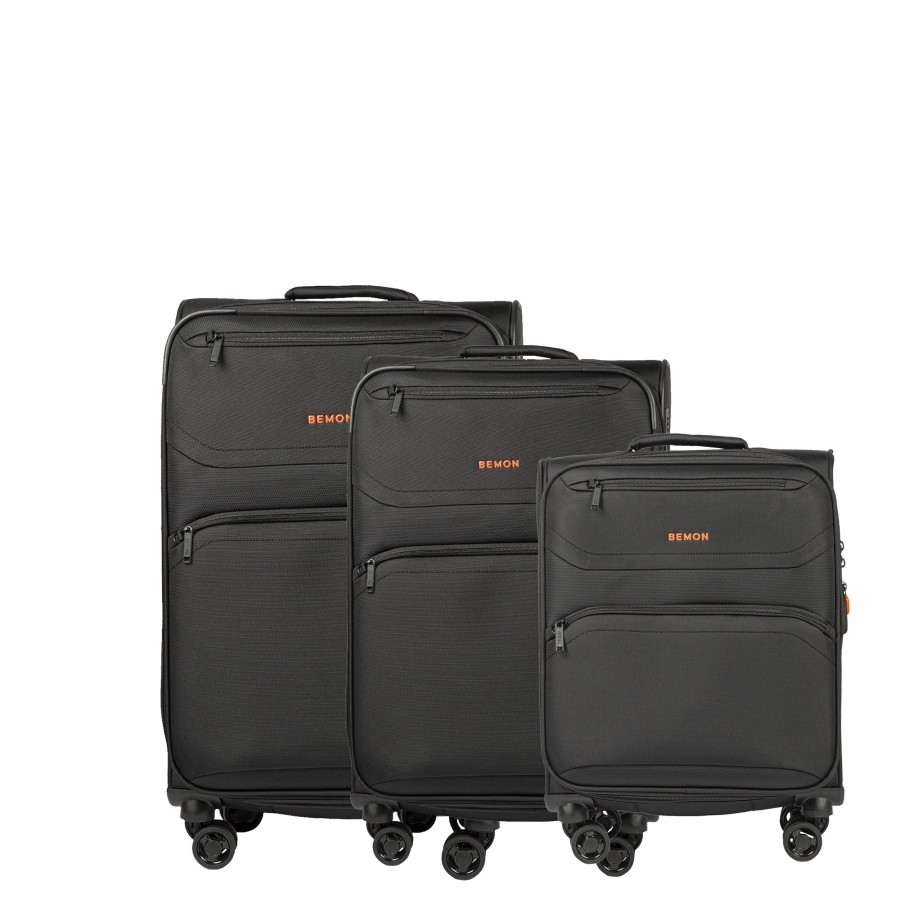 Bagages Bemon Valise 4 Roues Souple | Lot De 3 Valises En Toile 55Cm , 69Cm Et 76Cm Menton Bemon Noir