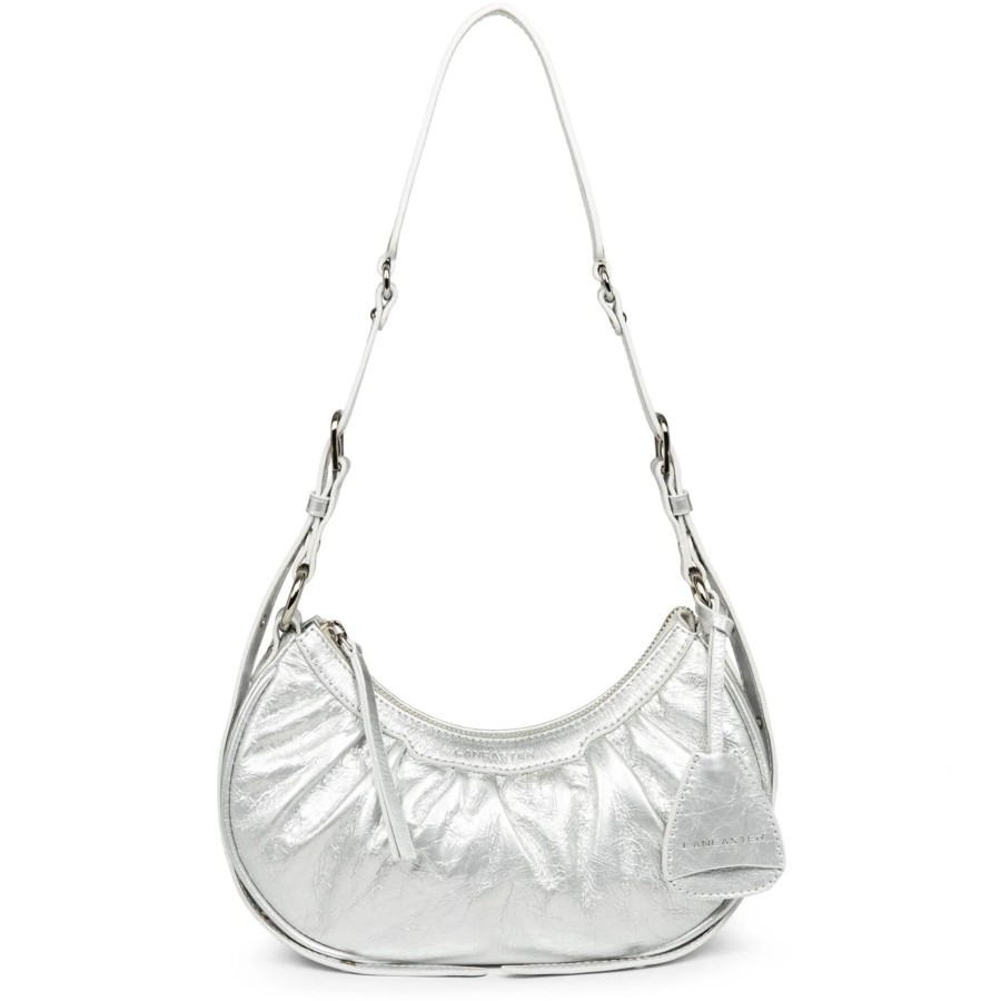 Femme Lancaster Sac Porte Epaule | Petit Sac Demi Lune En Cuir Retro & Glam Lancaster Blanc Nacre