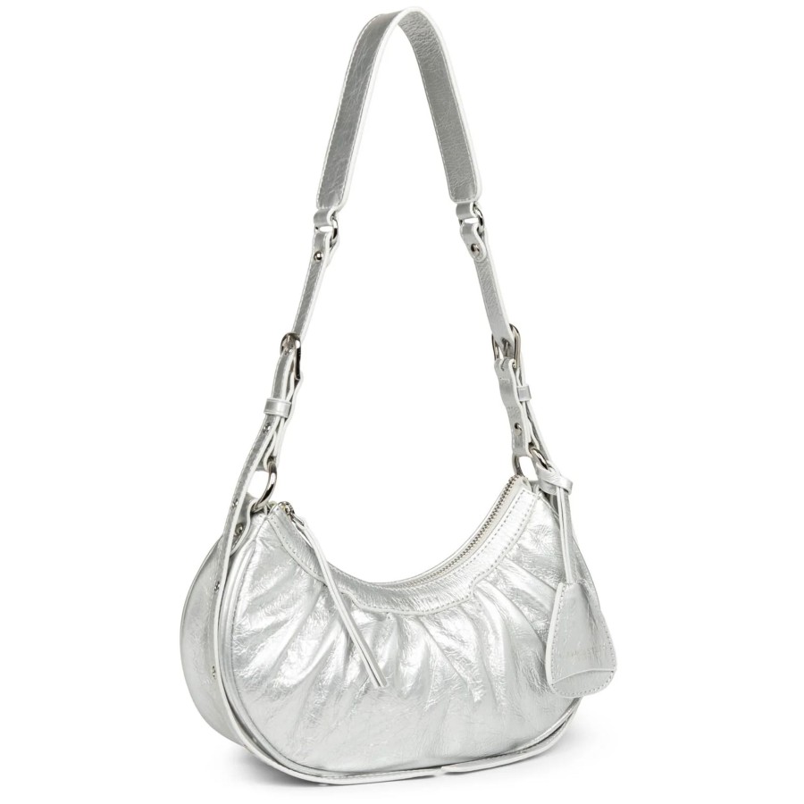 Femme Lancaster Sac Porte Epaule | Petit Sac Demi Lune En Cuir Retro & Glam Lancaster Blanc Nacre