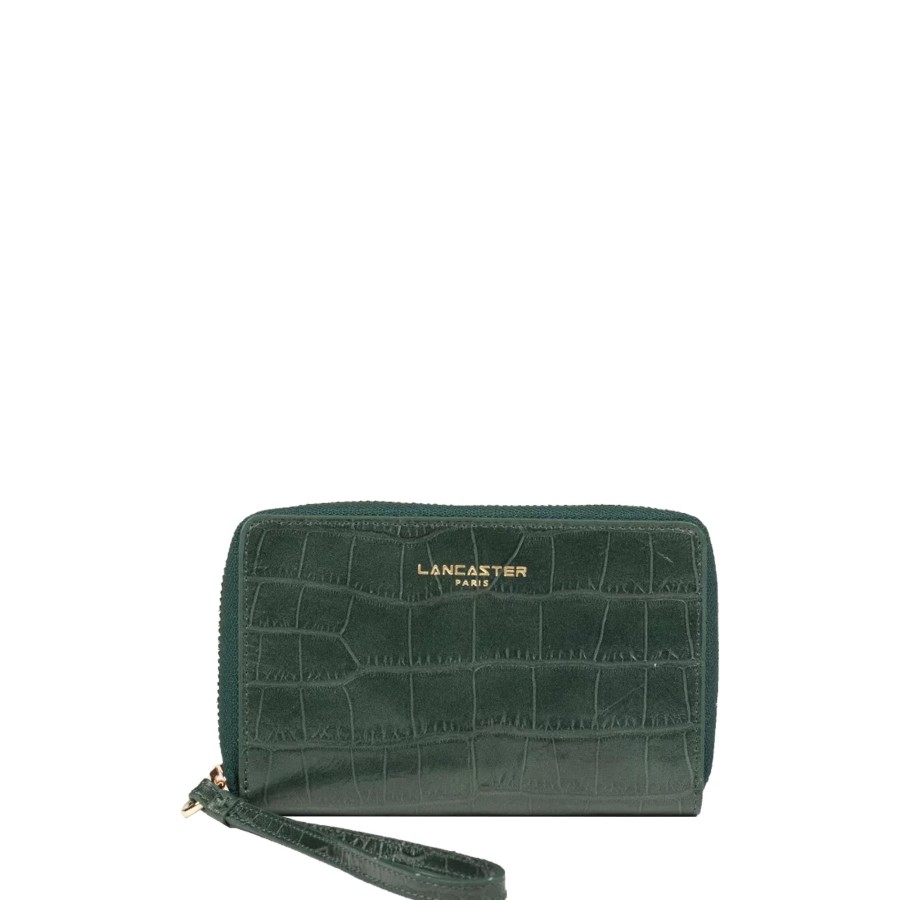 Femme Lancaster Portefeuille | Portefeuille En Cuir Exotic Croco Lancaster Vert