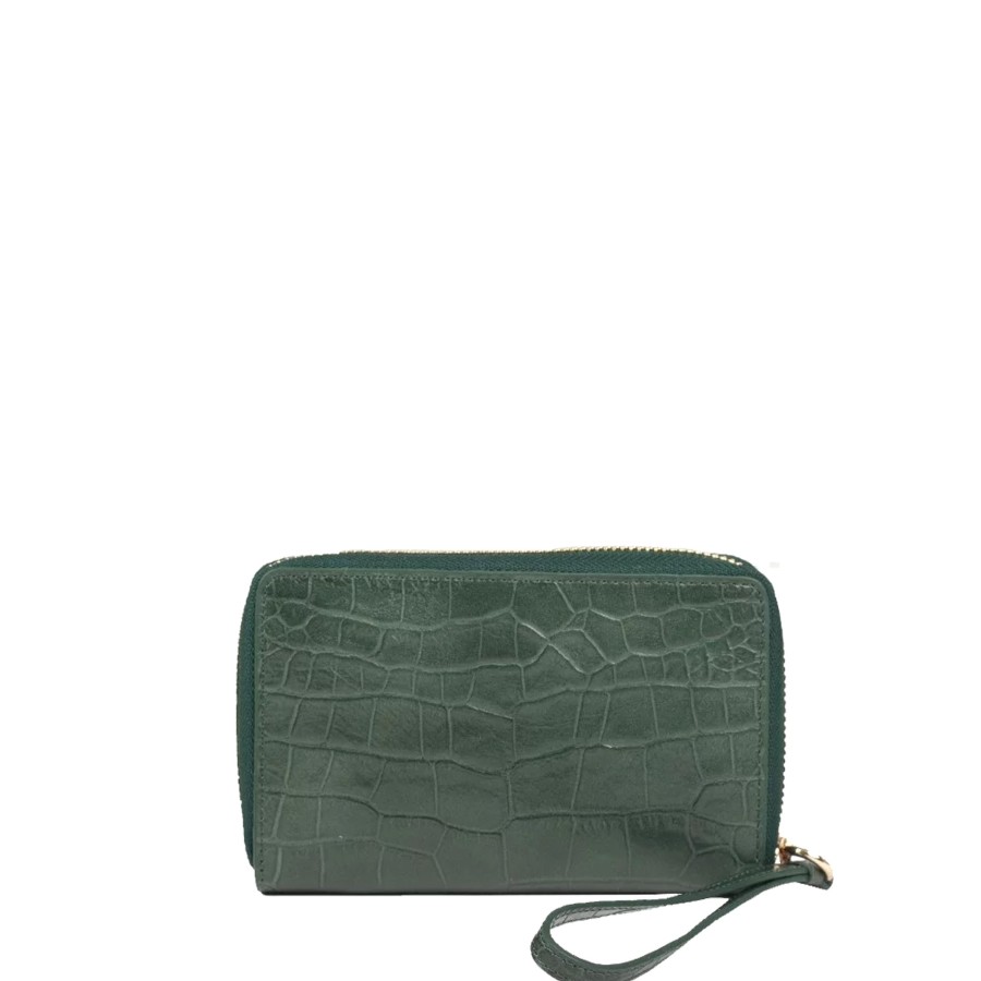 Femme Lancaster Portefeuille | Portefeuille En Cuir Exotic Croco Lancaster Vert