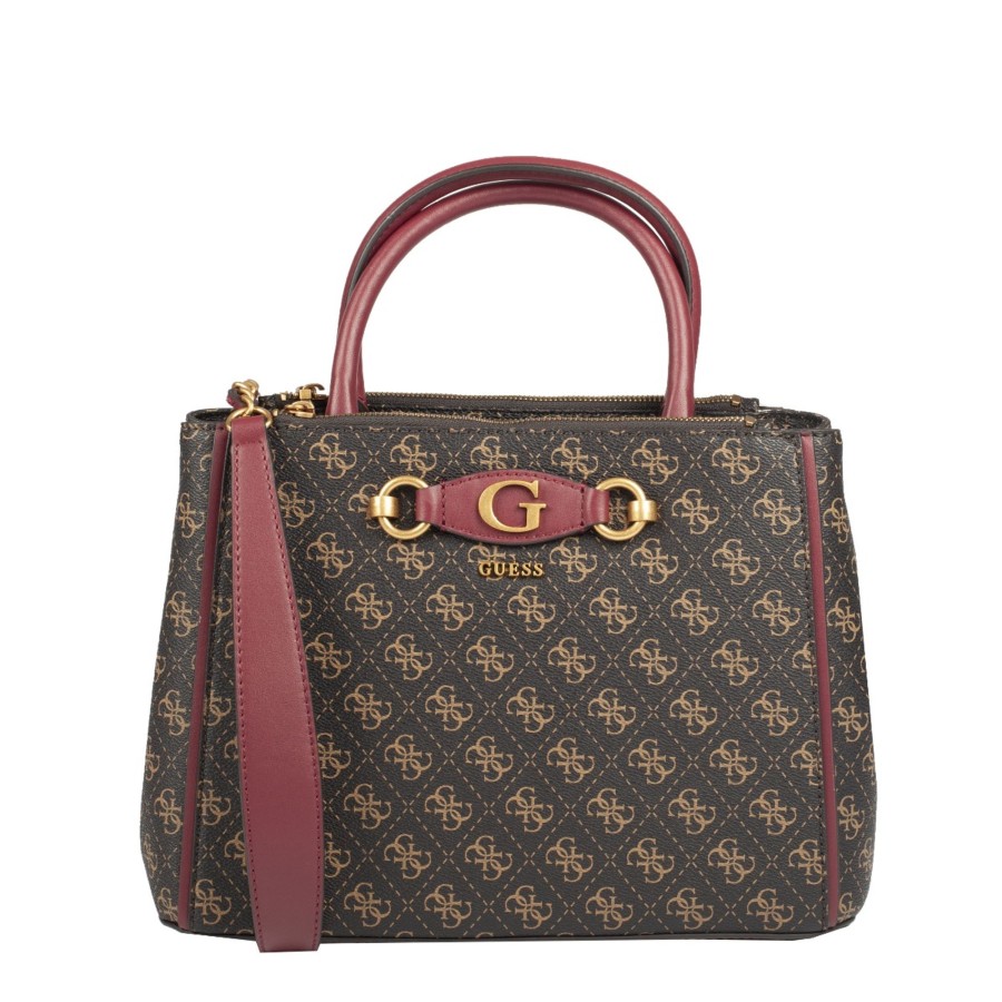 Femme Guess Sac Porte Main | Sac A Main Brown Logo Merlot Izzy