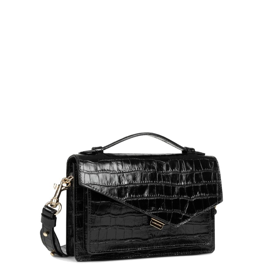 Femme Lancaster Sac Porte Main | Sac Travers En Cuir Zoe Lancaster Noir Croco