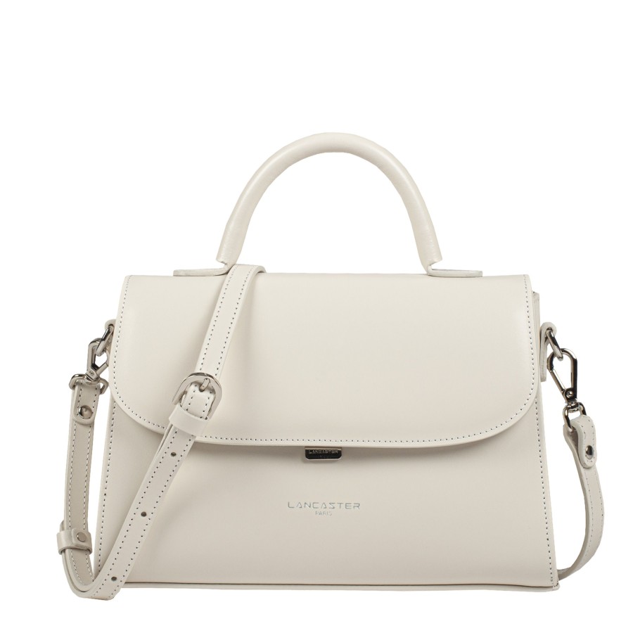 Femme Lancaster Sac Porte Main | Sac A Main En Cuir Suave Even Lancaster Ecru