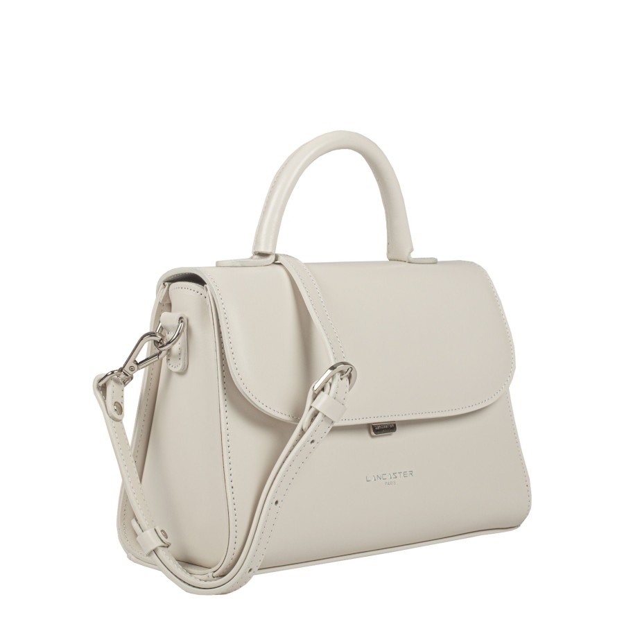 Femme Lancaster Sac Porte Main | Sac A Main En Cuir Suave Even Lancaster Ecru