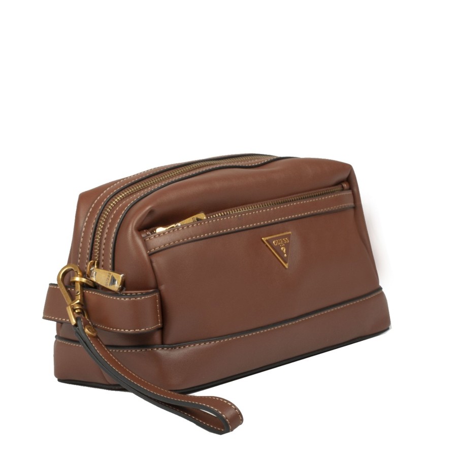 Homme Guess Sacoche Main | Trousse De Toilette Marron Scala