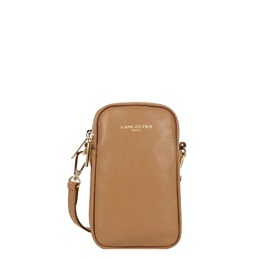 Femme Lancaster Pochette | Pochette Telephone En Cuir Dune Lancaster Camel