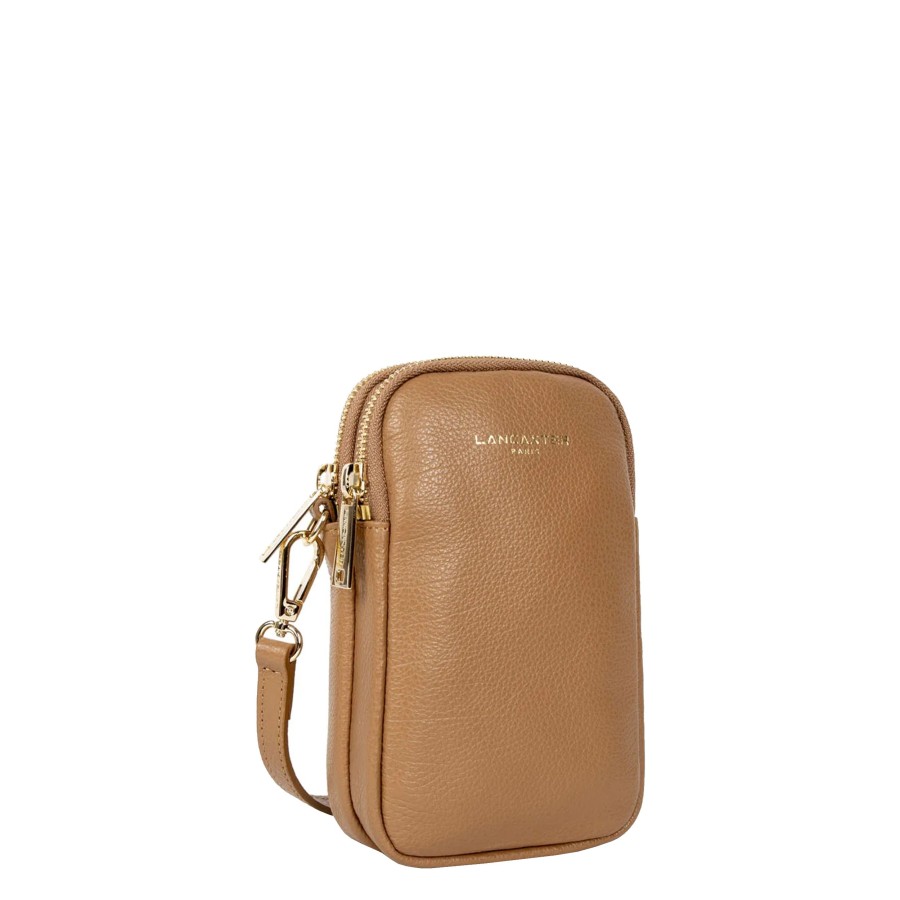 Femme Lancaster Pochette | Pochette Telephone En Cuir Dune Lancaster Camel