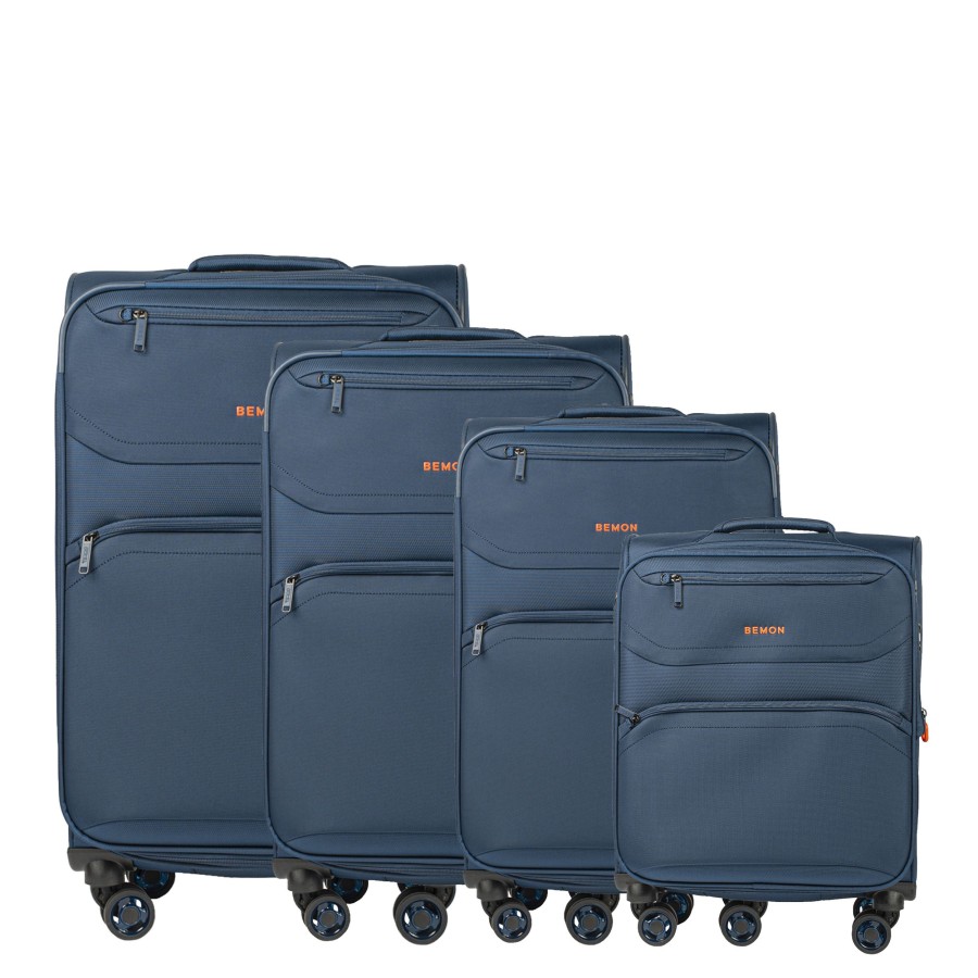 Bagages Bemon Valise 4 Roues Souple | Lot De 4 Valises En Toile 55Cm, 69Cm, 76Cm Et 88Cm Menton Bemon Bleu