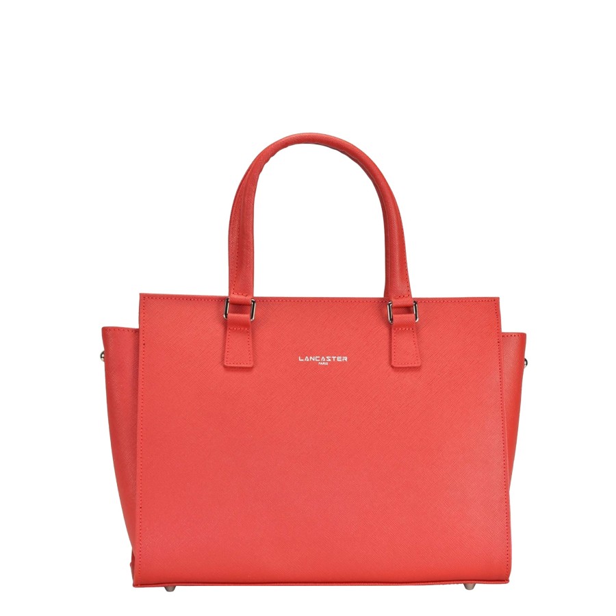 Femme Lancaster Sac Porte Main | Sac A Main En Cuir Saffiano Intemporel Lancaster Rouge