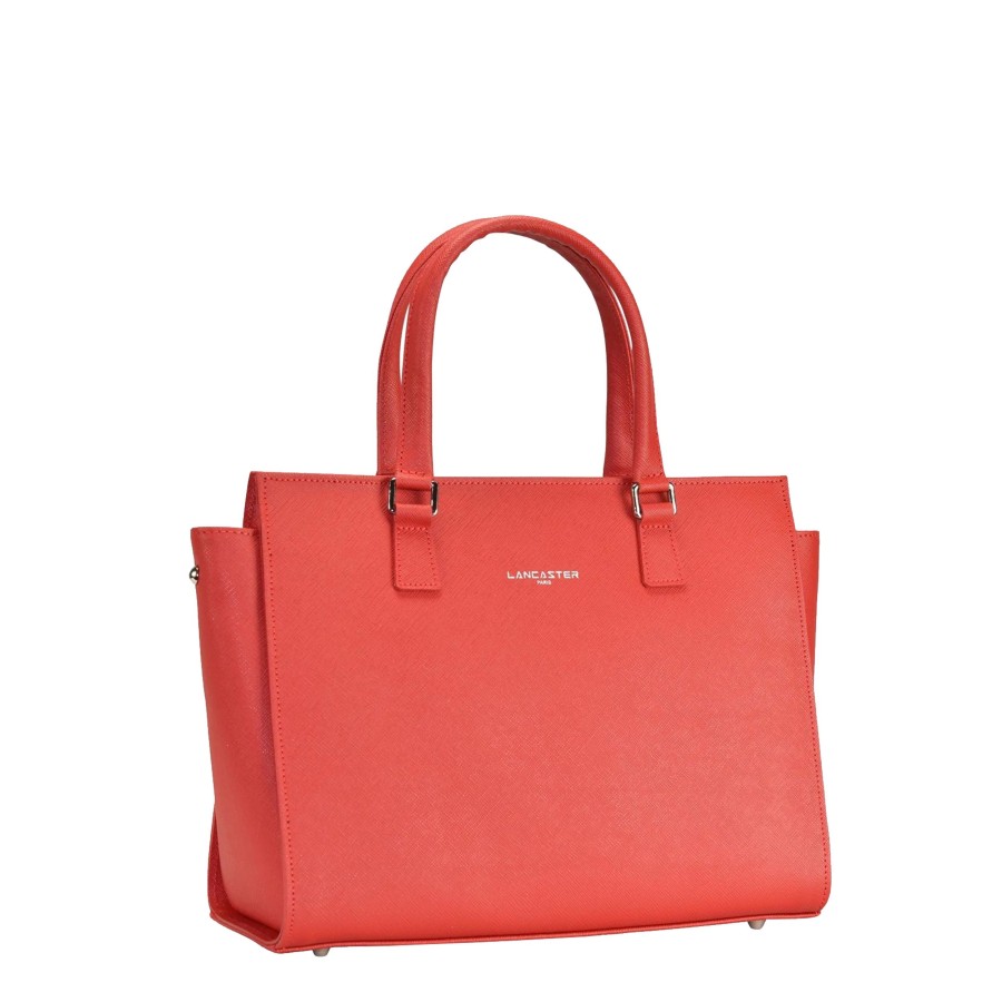 Femme Lancaster Sac Porte Main | Sac A Main En Cuir Saffiano Intemporel Lancaster Rouge