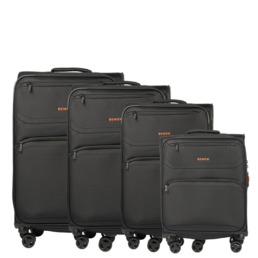 Bagages Bemon Valise 4 Roues Souple | Lot De 4 Valises En Toile 55Cm, 69Cm, 76Cm Et 88Cm Menton Bemon Noir