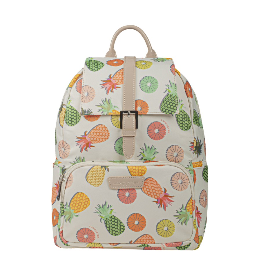 Femme Lancaster Sac A Dos | Sac A Dos Basic Verni Lancaster Beige Multi