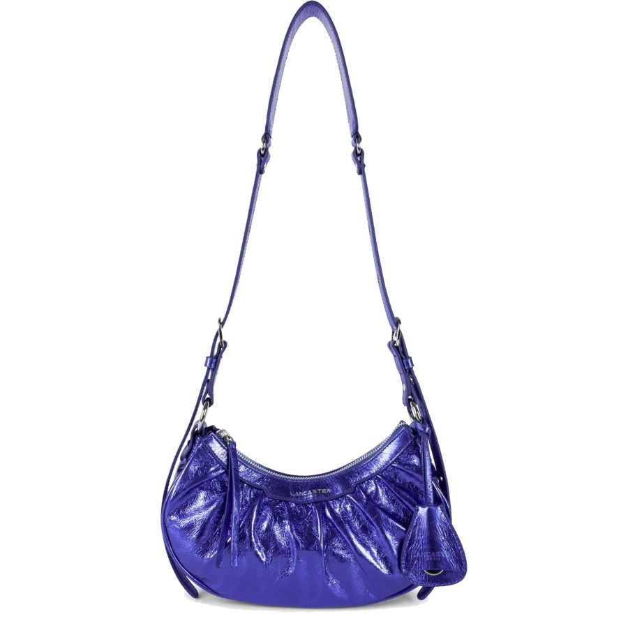 Femme Lancaster Sac Porte Epaule | Petit Sac Demi Lune En Cuir Retro & Glam Lancaster Bleu Nacre