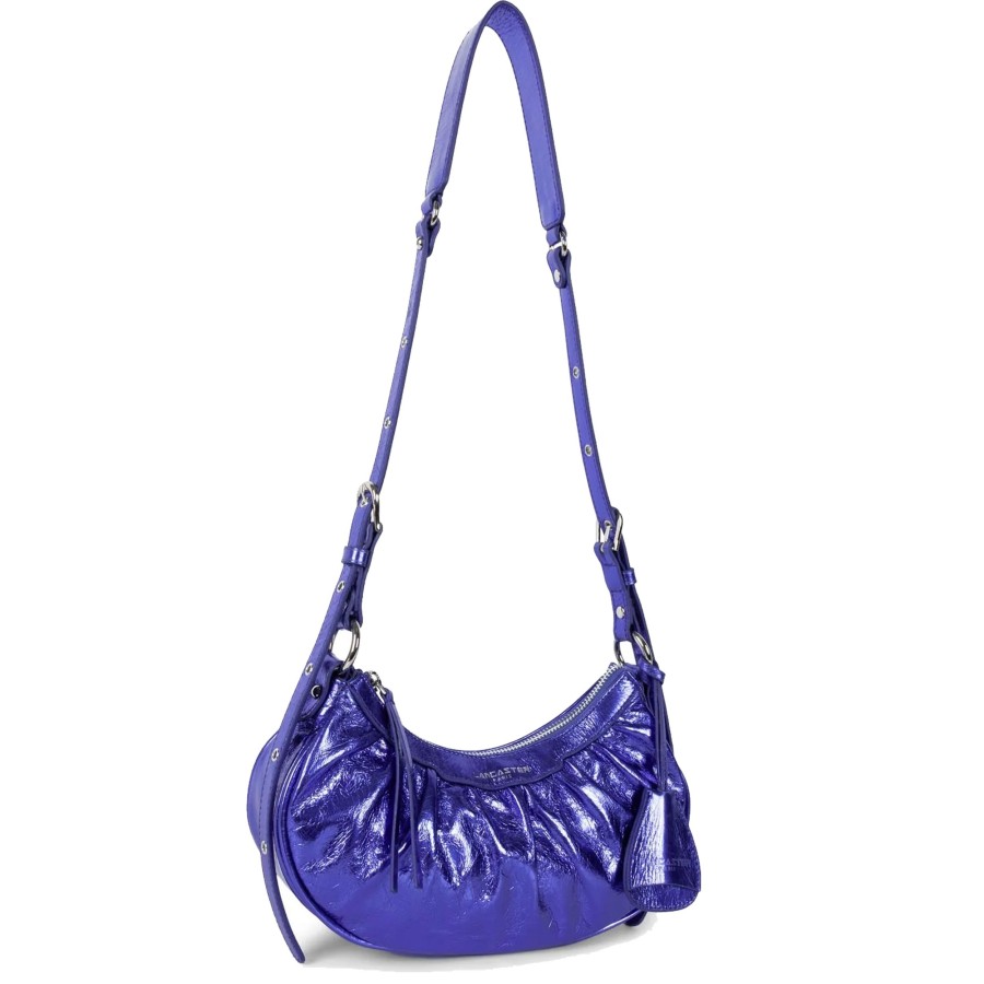 Femme Lancaster Sac Porte Epaule | Petit Sac Demi Lune En Cuir Retro & Glam Lancaster Bleu Nacre