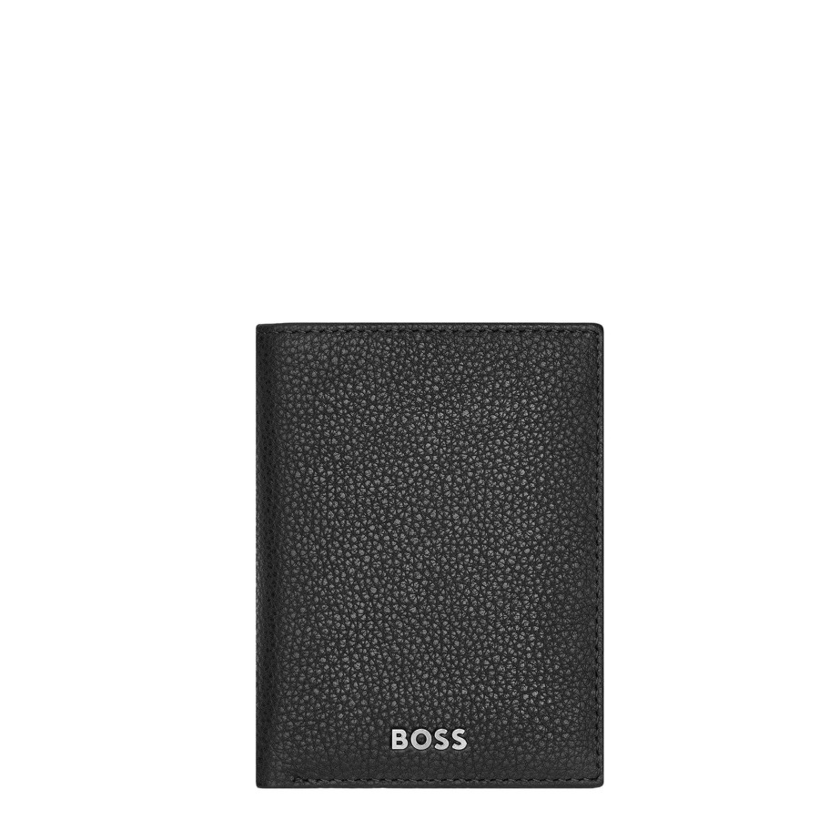 Homme Hugo Boss Porte Cartes | Porte Cartes En Cuir Classic Grained Hugo Boss Noir