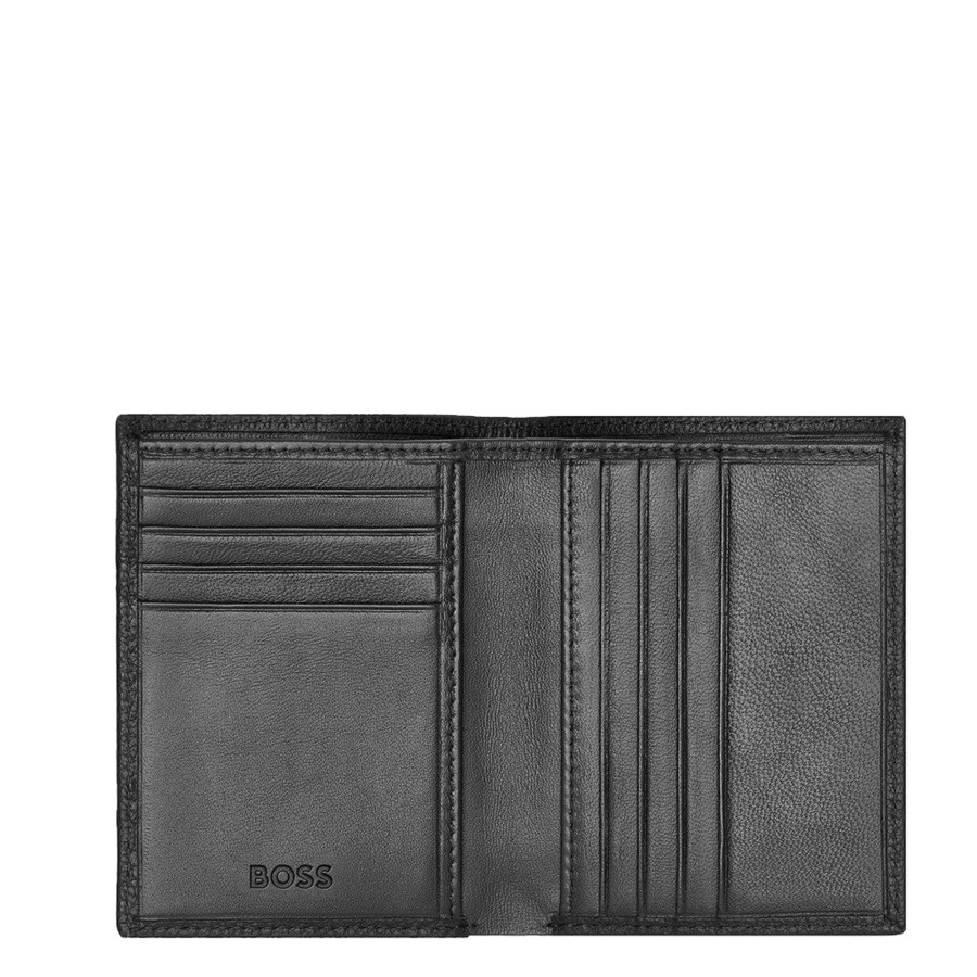 Homme Hugo Boss Porte Cartes | Porte Cartes En Cuir Classic Grained Hugo Boss Noir