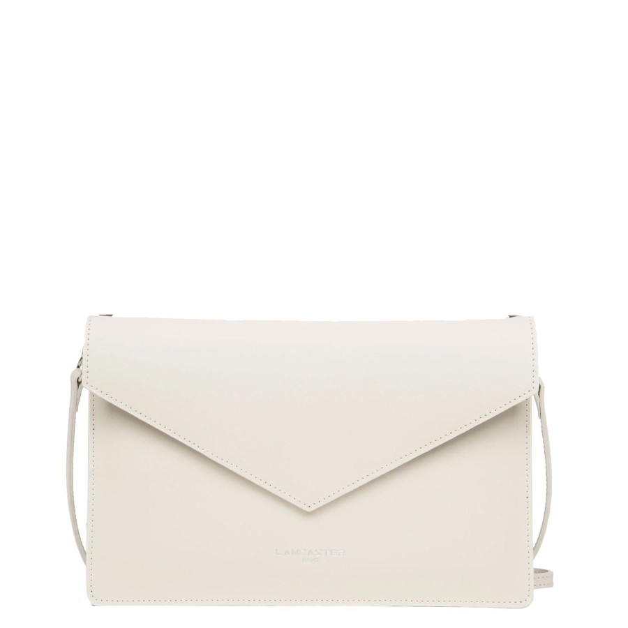 Femme Lancaster Pochette | Pochette En Cuir Pur Et Element City Lancaster Ecru In Champagne