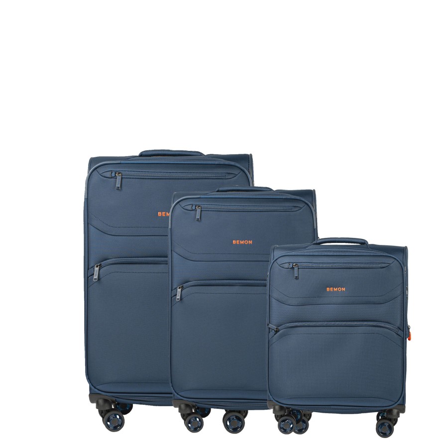 Bagages Bemon Valise 4 Roues Souple | Lot De 3 Valises En Toile 55Cm , 69Cm Et 76Cm Menton Bemon Bleu