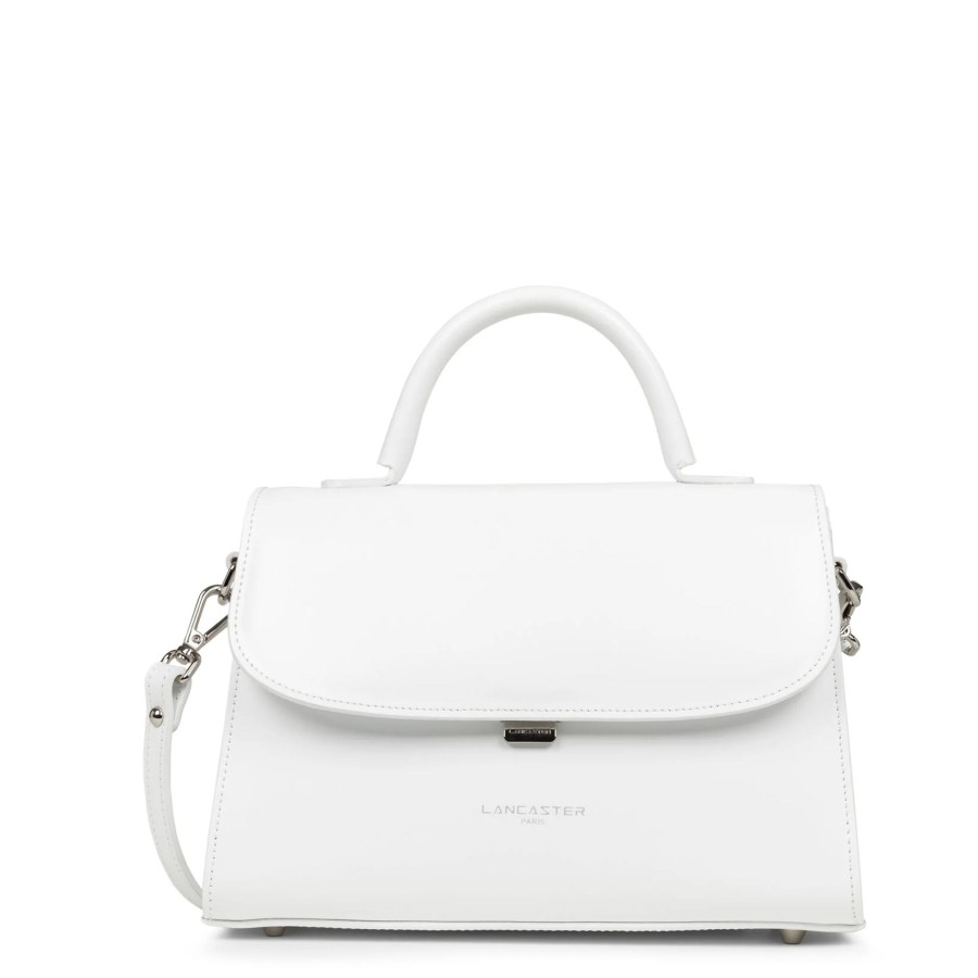 Femme Lancaster Sac Porte Main | Sac A Main En Cuir Suave Even Lancaster Blanc